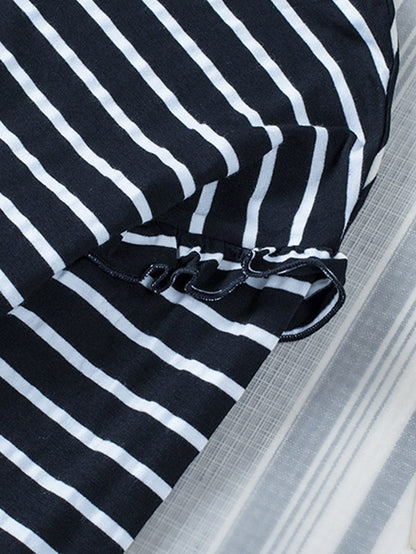 Elegant Black Striped Ruffled Button-Up Blouse