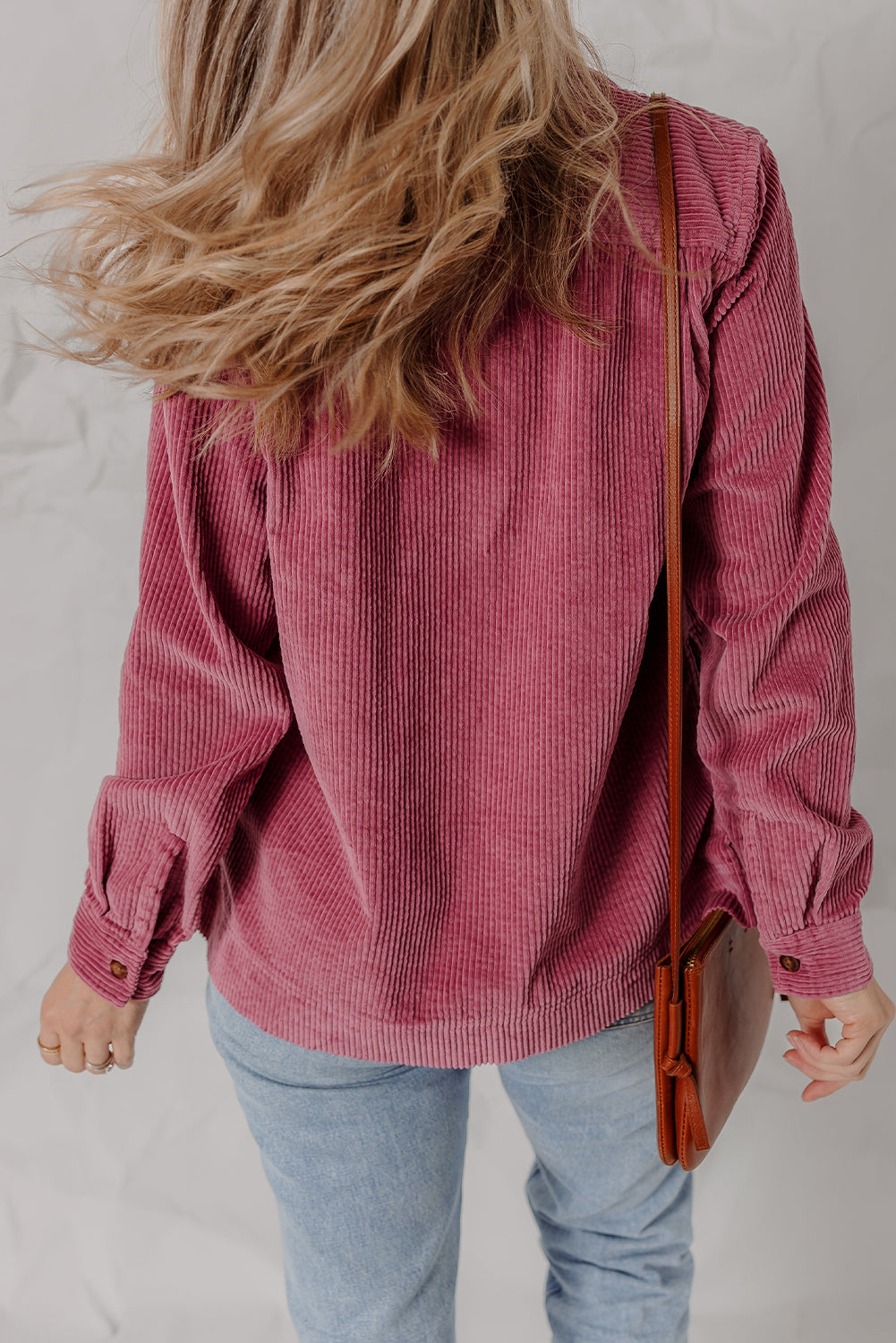 Pitaya Pink Double Patch Pocket Button Down Corduroy Shacket