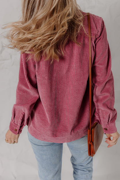 Pitaya Pink Double Patch Pocket Button Down Corduroy Shacket