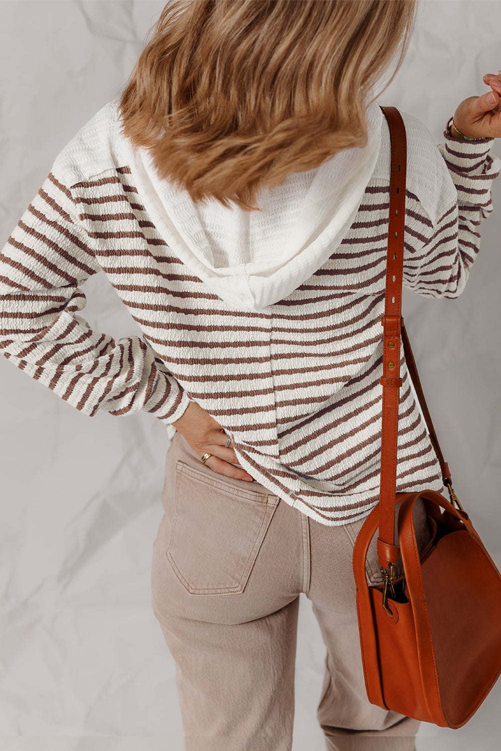stripe hooded top
