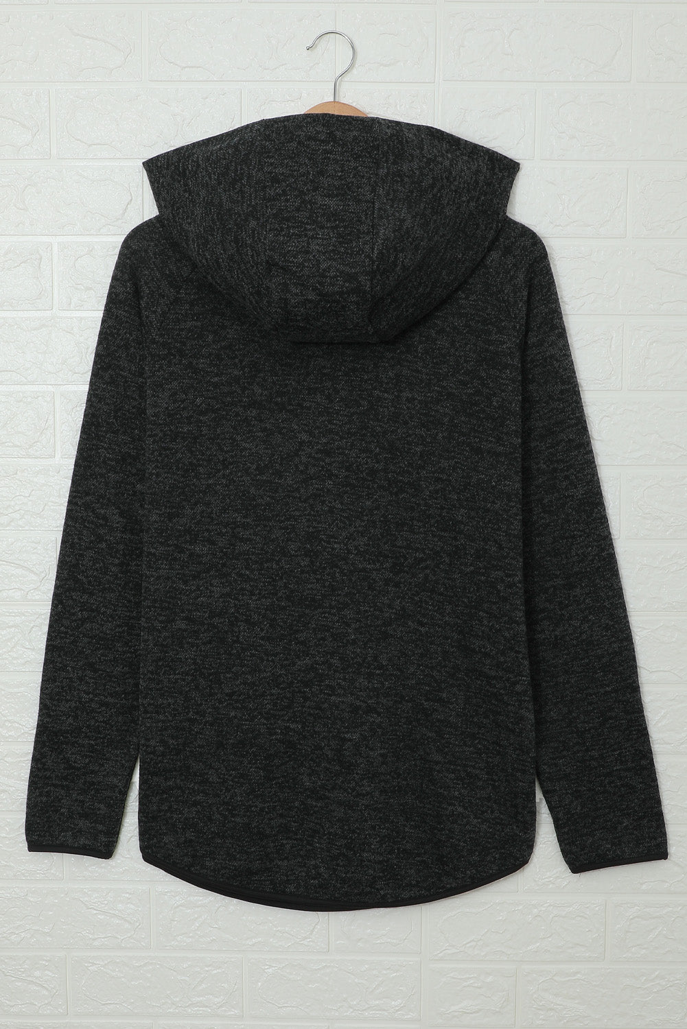 Heathered Black Button Snap Neck Pullover Hoodie with Pocket