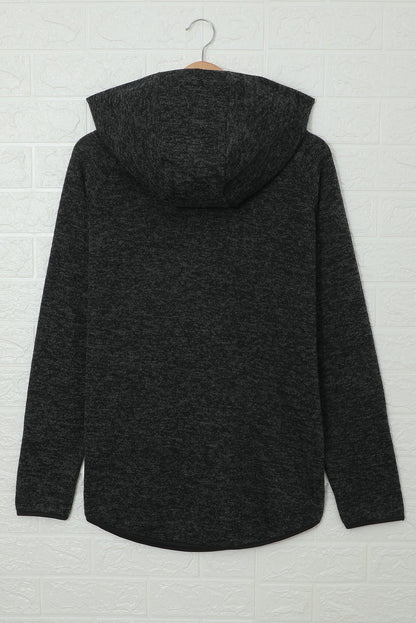 Heathered Black Button Snap Neck Pullover Hoodie with Pocket