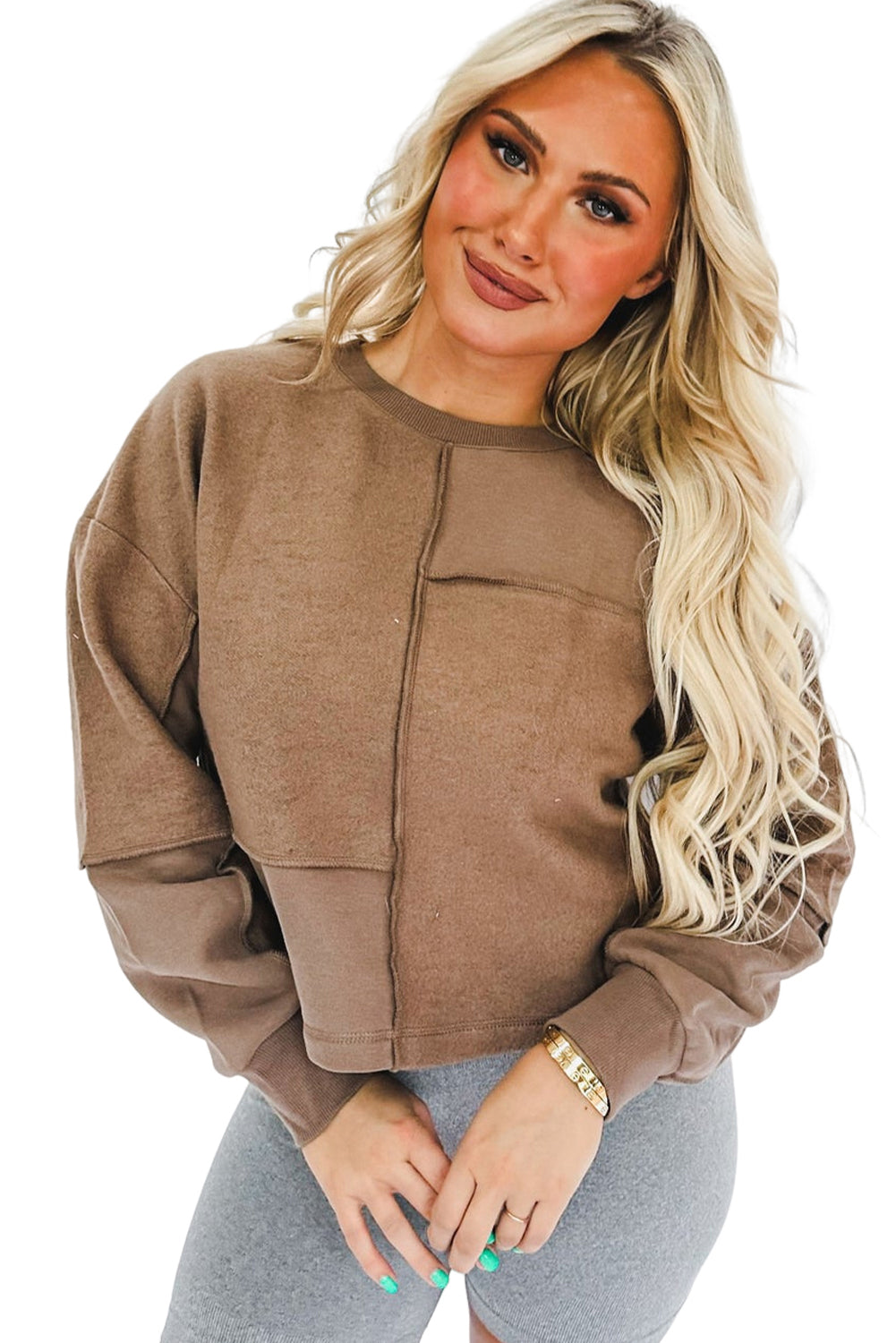 Exposed Seam Coffee Pullover Sweatshirt