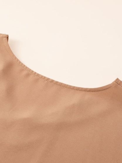 Elegant Smoke Gray Plus Size V Neck Blouse with Ruffled Batwing Sleeves