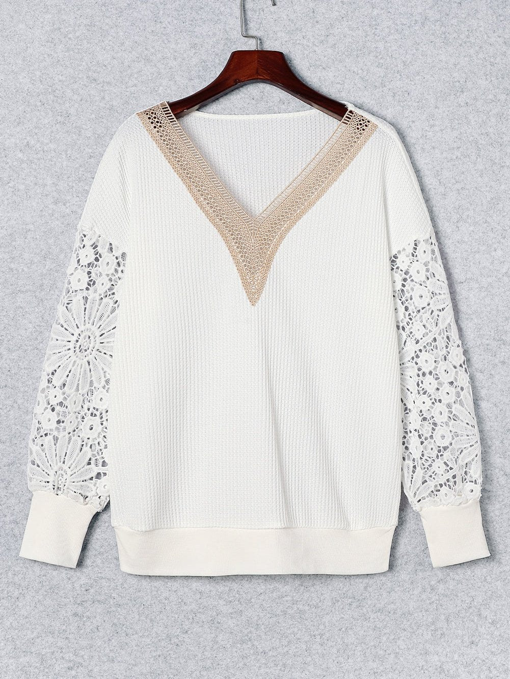 Elegant White Guipure Lace V-Neck Winter Top