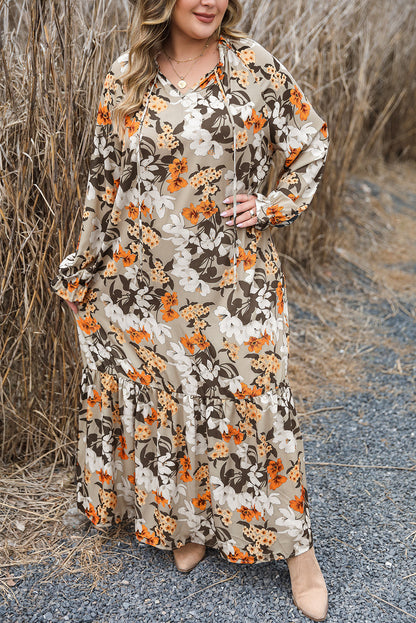 Multicolour Boho Flower Print Maxi Plus Size Dress