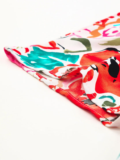 Floral Print Rose Kimono Sleeve Plus Size Blouse