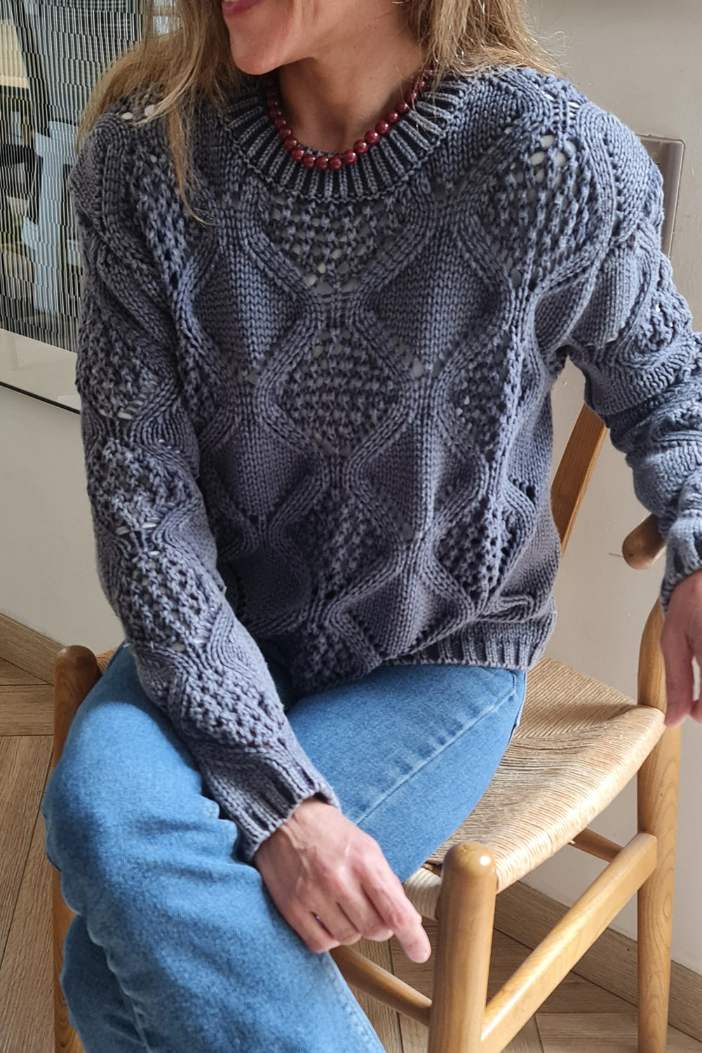 Wild Wind Hollowed Texture Geometric Knit Pullover Sweater