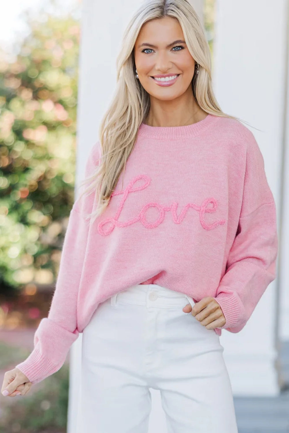 Pink Corded Love Script Graphic Baggy Sweater