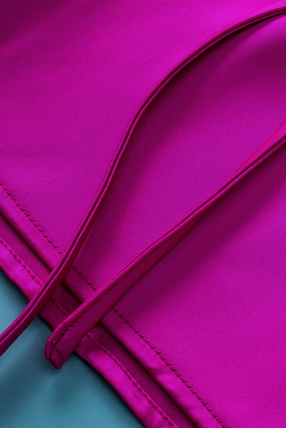 Elegant Bright Pink Satin Lounge Set with V-Neck Tee and Drawstring Shorts