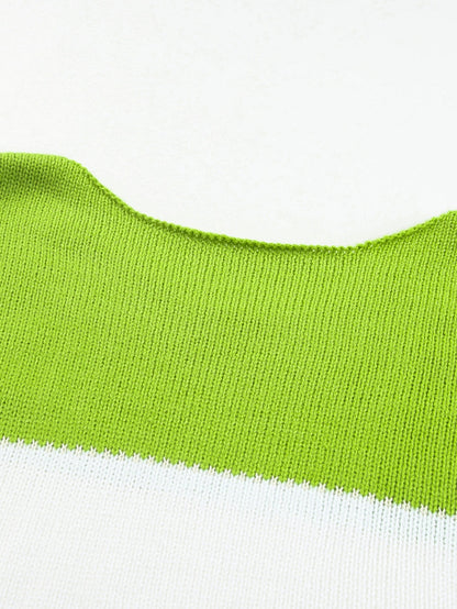 Cozy Green Color Block Plus Size Knit Sweater