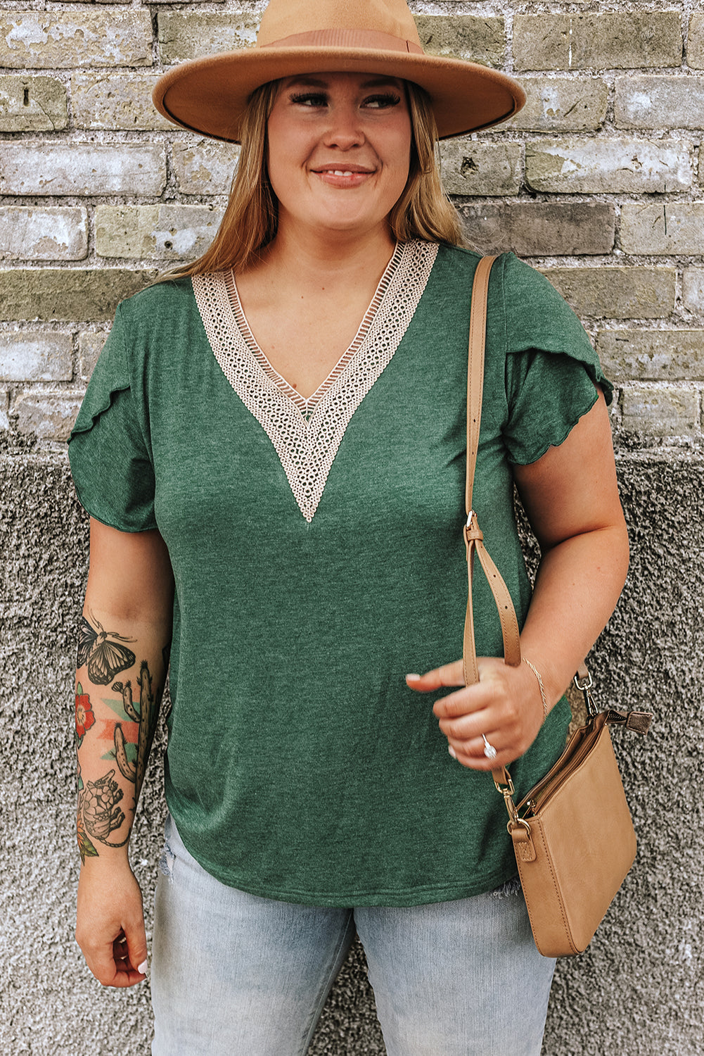 Elegant Blackish Green Embroidered V Neck Plus Size Blouse