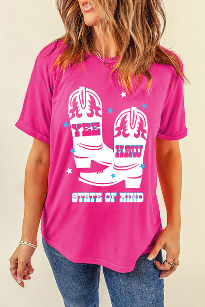 Rose Red YEE HAW Boots Graphic Short Sleeve Top