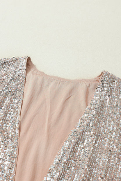 Apricot Sequin Embellished Open Front Kimono Duster