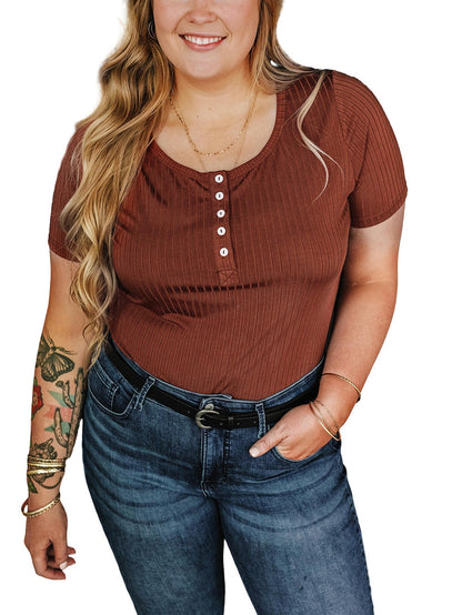 Chestnut Plus Size Ribbed Knit Henley Tee