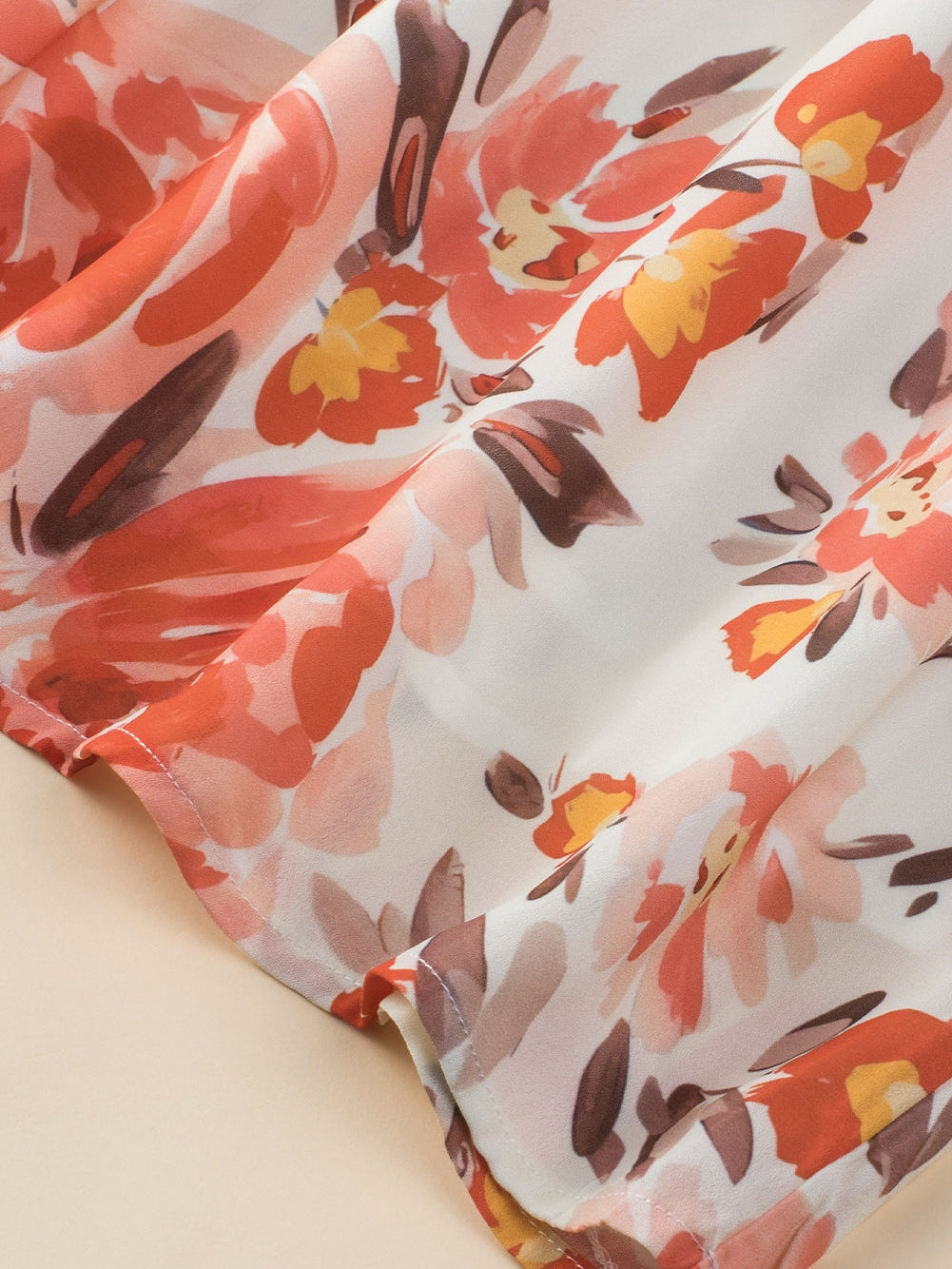 Vibrant Crimson Frilled Neck Ruffle Sleeveless Floral Dress