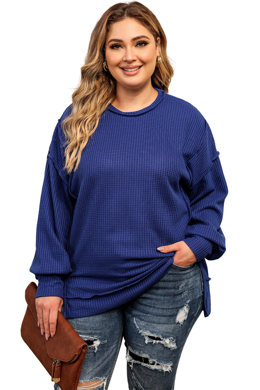 Blue Cozy Waffle Knit Shift Top