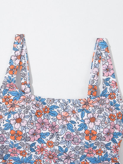 Elegant Pink Floral Drawstring Ruched Beach Swim Dress