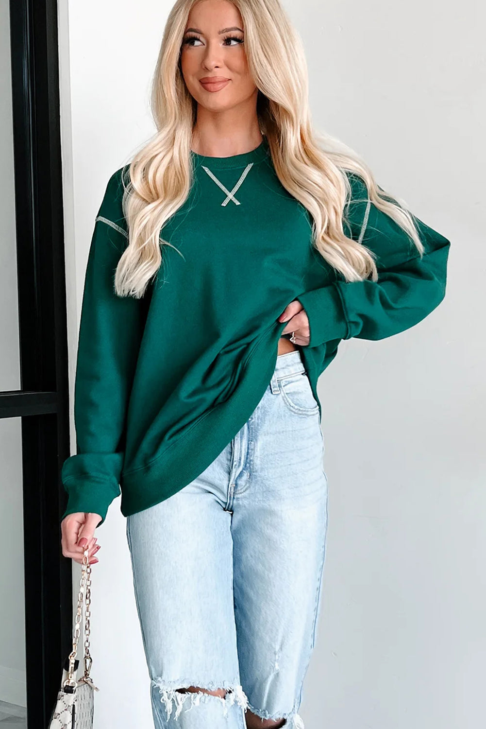 Skobeloff Contrast Stitched Detail Oversized Crewneck Sweatshirt