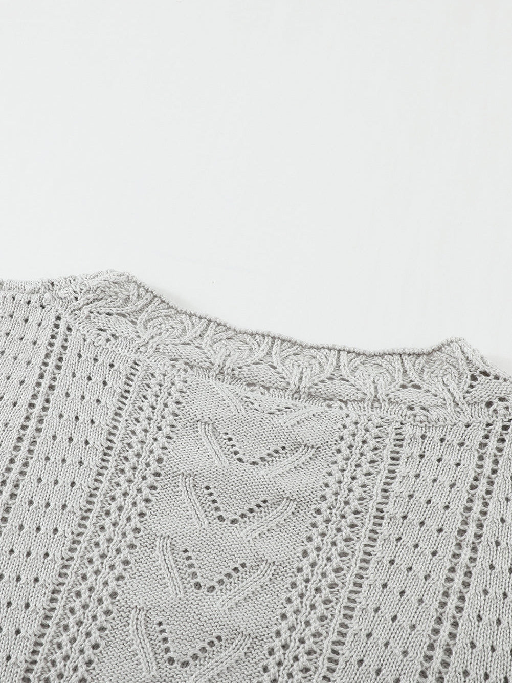 Gray Scallop Neck Crochet Lace Knit Sweater