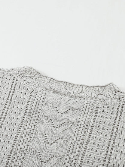 Gray Scallop Neck Crochet Lace Knit Sweater