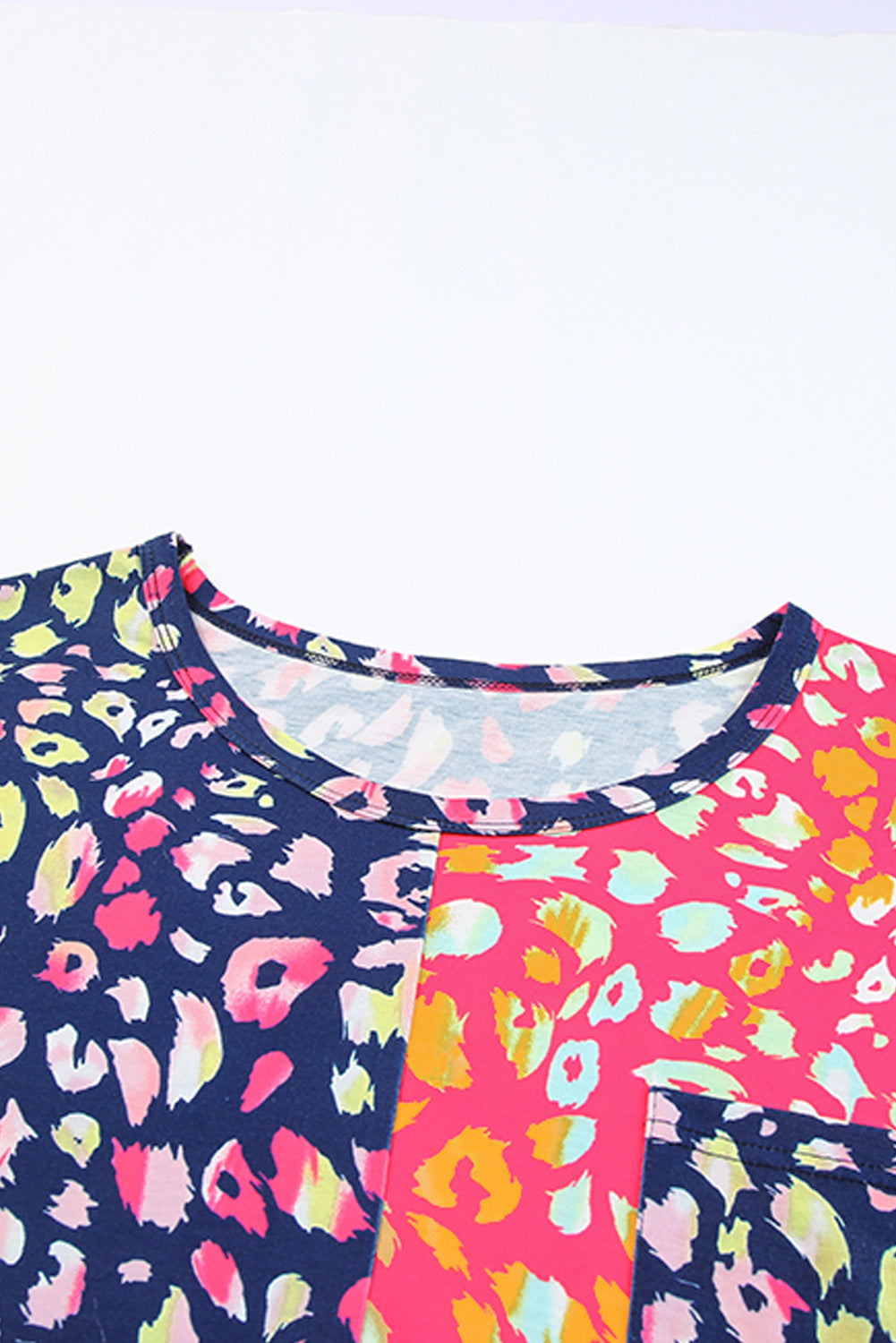 Leopard Patchwork Crew Neck Plus Size Tee