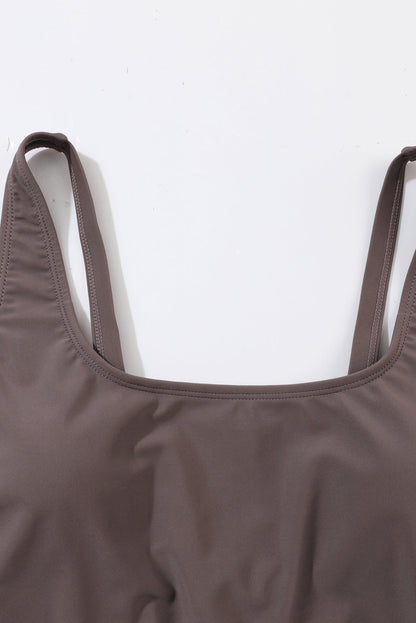 Coffee Brown Knotted Split Sheath Style Swim Dress