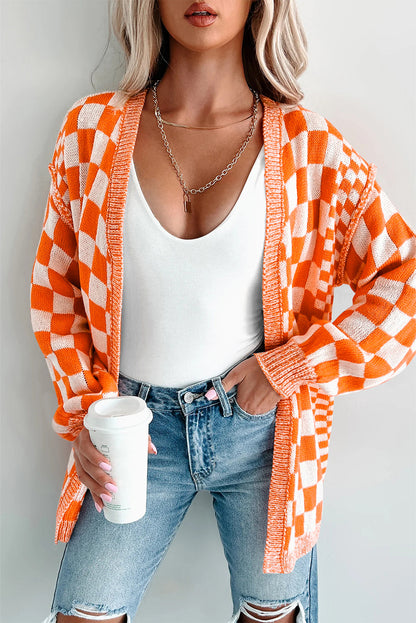 orange checkered cardigan