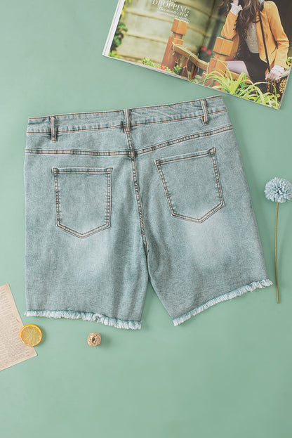 Light Blue Plus Size Distressed Rolled Hem Denim Shorts