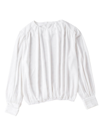 Elegant White Pleated Blouse with Puff Sleeves