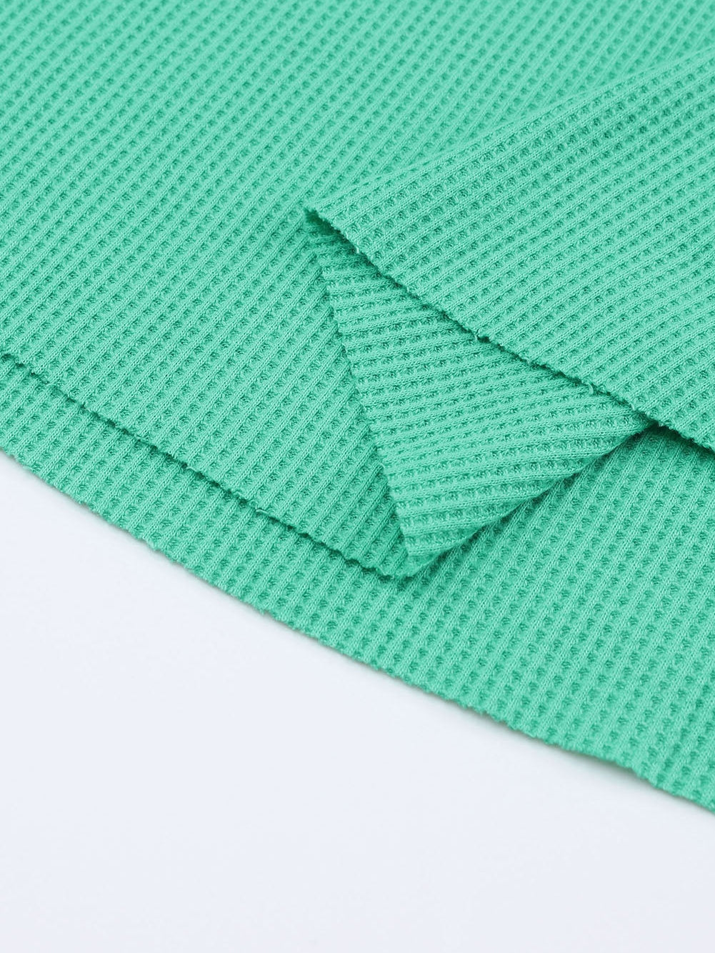 Green Button-Up Waffle Knit Henley Top