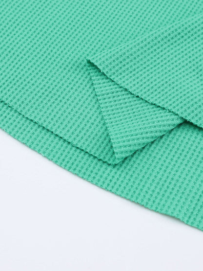 Green Button-Up Waffle Knit Henley Top
