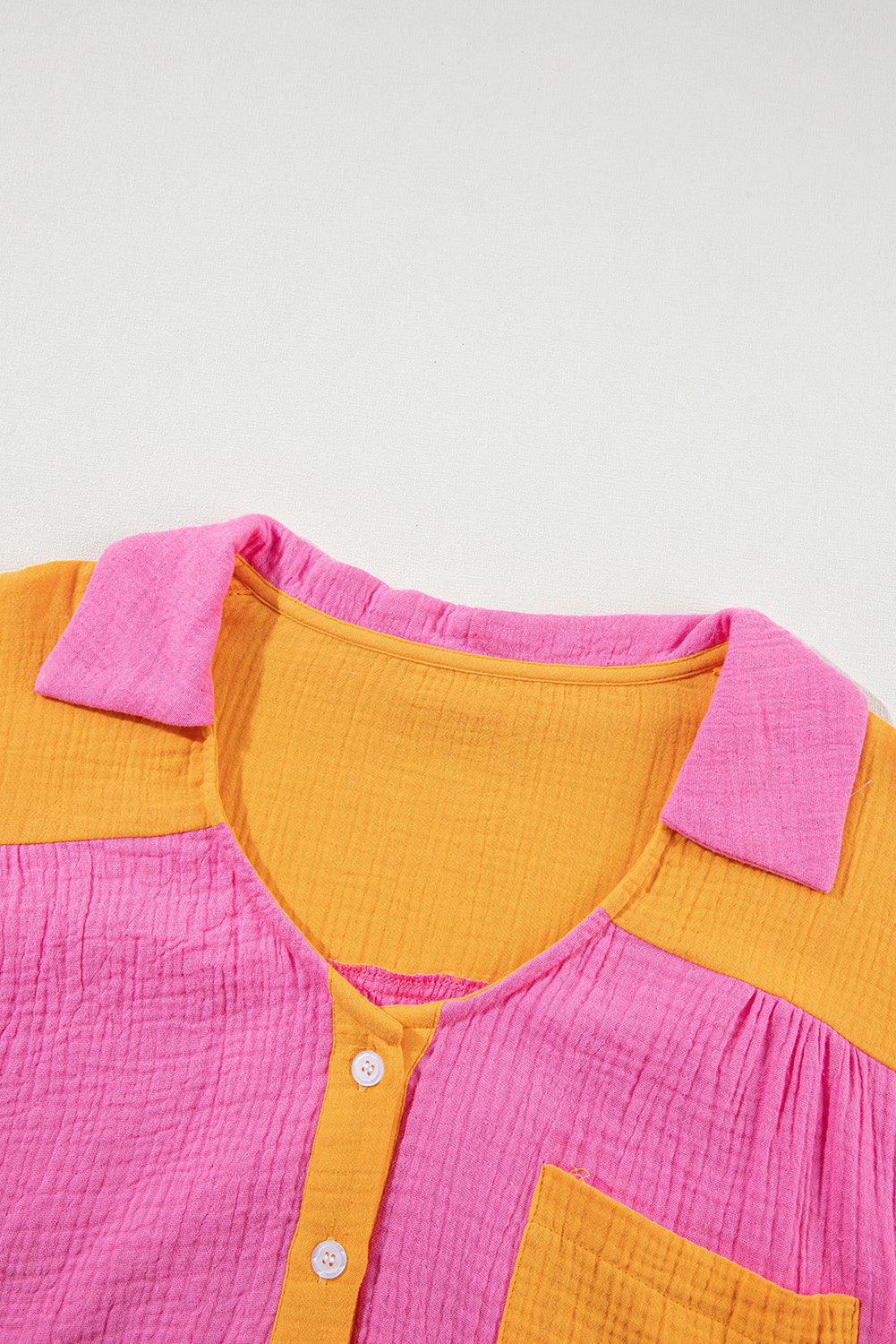 Rose Red Plus Size Color Block Lounge Set with Crinkle Texture