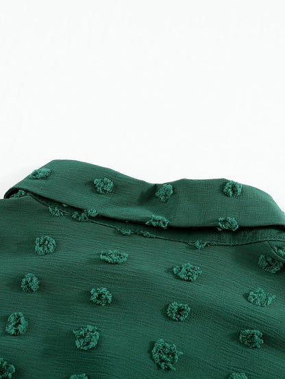 Green Fuzzy Polka Dot Shirt with Long Sleeves