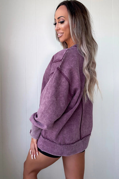 Valerian Mineral Wash Exposed Seam Detail Split Pullover Sweatshirt