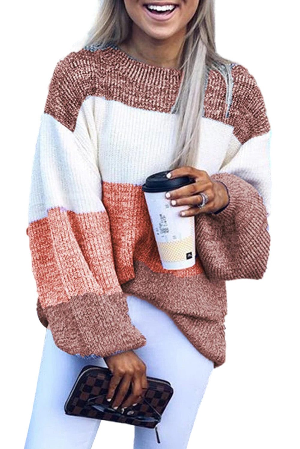 Orange Long Sleeve Knitted Round Neck Casual Sweater