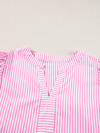 Pink Ricrac Stripe Block Puff Sleeve A-Line Shift Dress