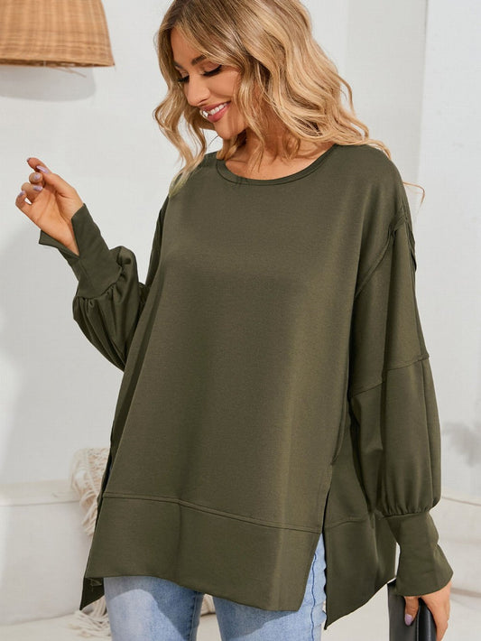 Green Patchwork Oversized Drop Shoulder Top