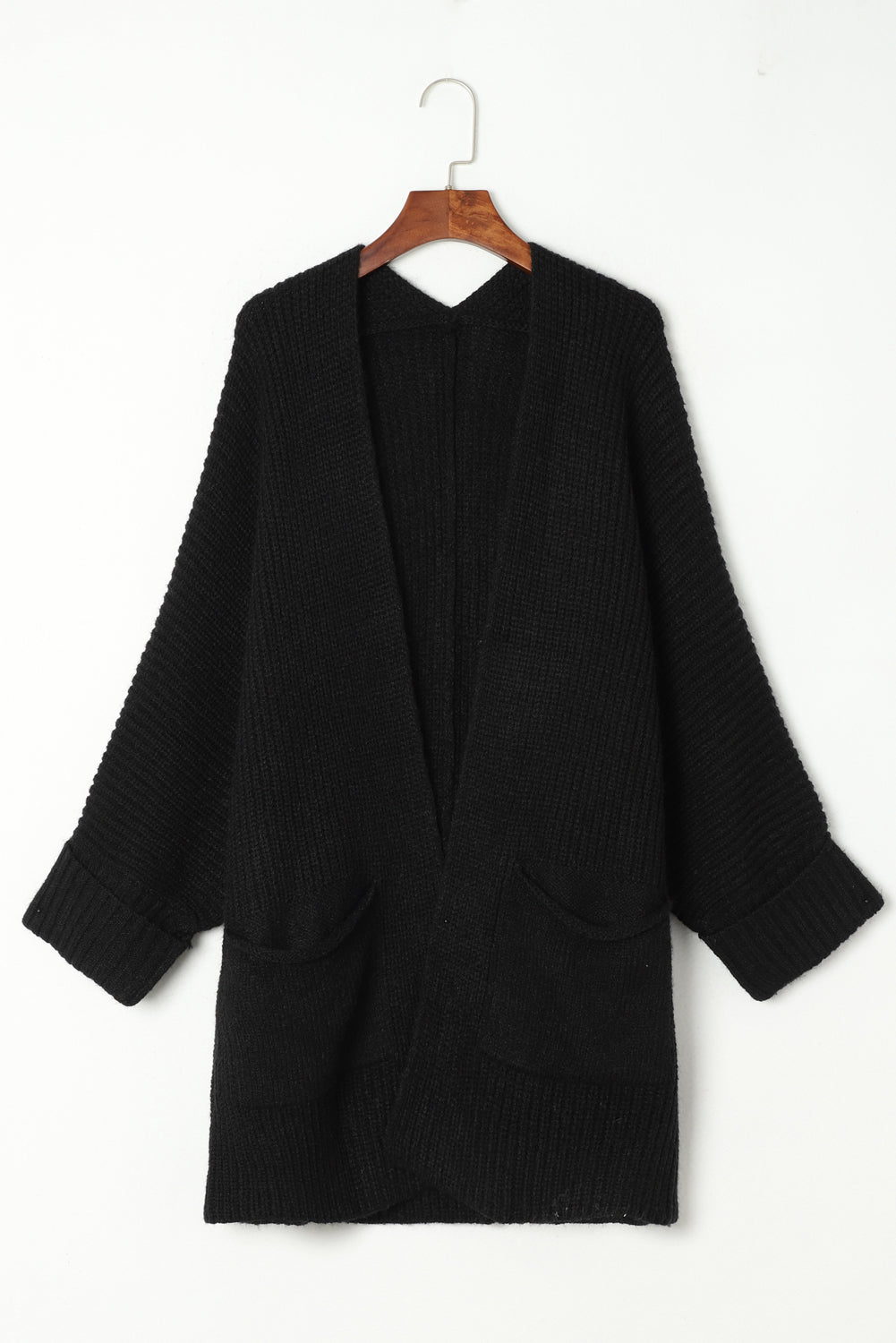 Black Oversized Fold Over Sleeve Open Front Cardigan