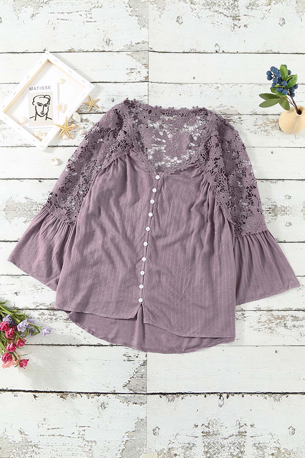 Purple Crochet Lace Button Top