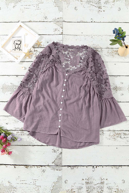 Purple Crochet Lace Button Top