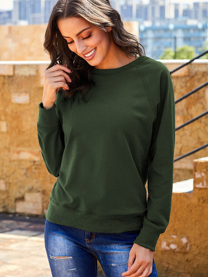 Green Crew Neck Long Sleeve Sweatshirt with Distressed Detail