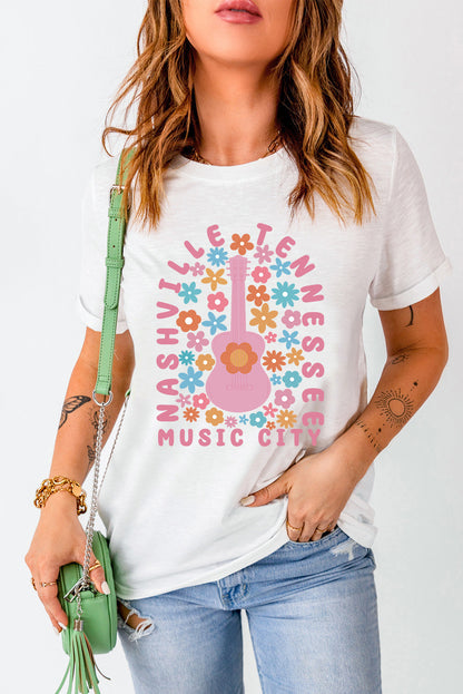 Floral Guitar Harmony Graphic Tee with Nashville Vibes