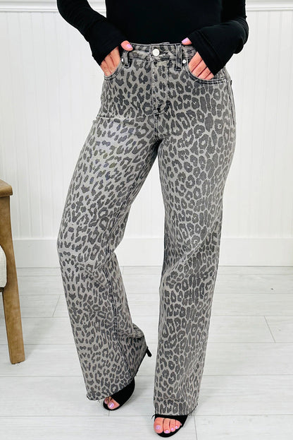 High-rise Leopard Print Tummy Control Raw Hem Jeans