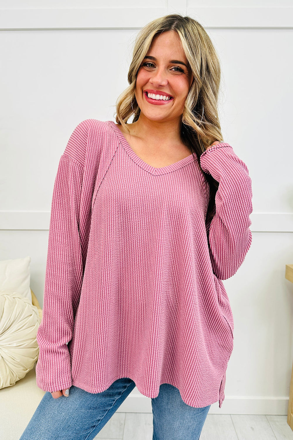 twisted ribbed long sleeve top