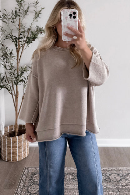 Gray Morn Exposed Seam Drop Shoulder Loose Sweater