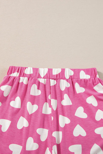 Heartfelt Pink Valentine's Day Lounge Set with Heart Print Top and Shorts