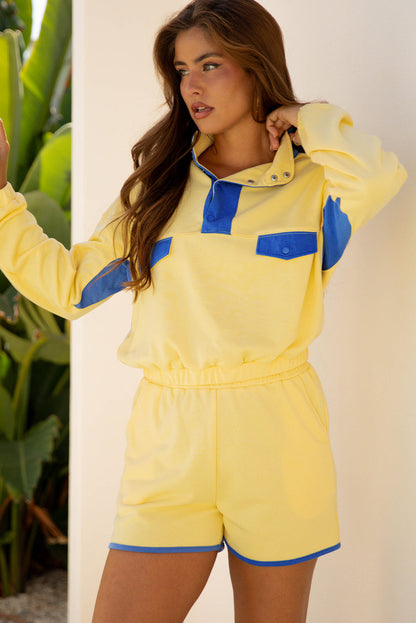 color block pullover short set