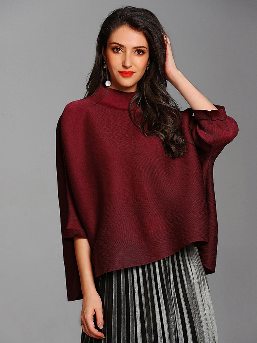 Solid Color Pleated Turtleneck Loose T-Shirt