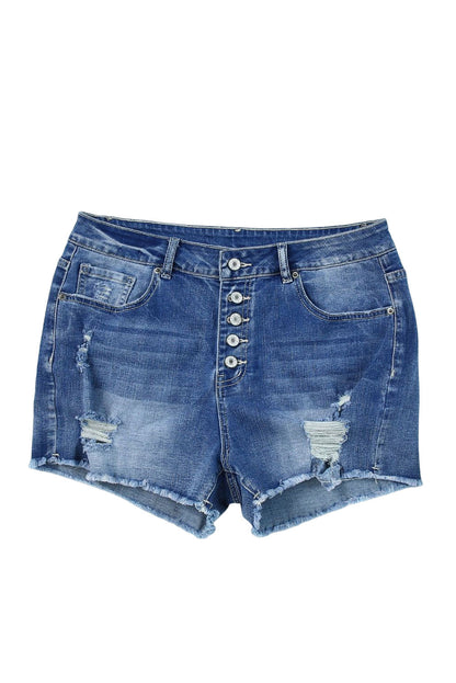 Sky Blue Quintuplicate Button Fly High Waist Plus Denim Shorts